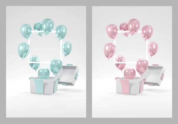 Rendering Conceito Gênero Revelar Chá Bebê Festa Aniversário Balões Pastel — Fotografia de Stock