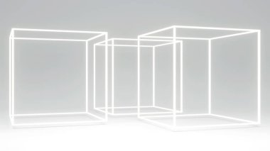 Ticari şablon tasarımı için beyaz ürün ekran podyumları kompozisyon geometri unsurlarının üç boyutlu yorumlama kavramı. 3B Hazırlama.