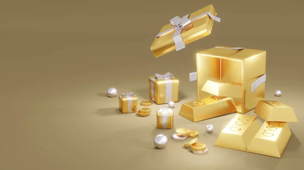 Concepto Representación Hucha Oro Oro Monedas Oro Presenta Fondo Oro — Foto de Stock