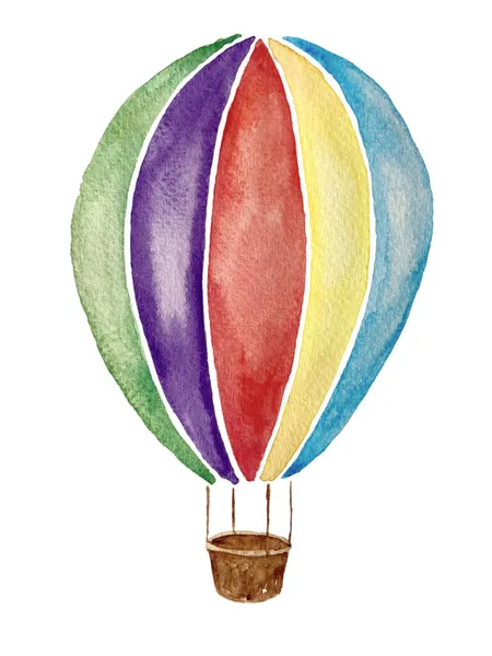 Aquarel Schilderen Van Regenboog Kleur Hete Lucht Ballon Geïsoleerd Witte — Stockfoto