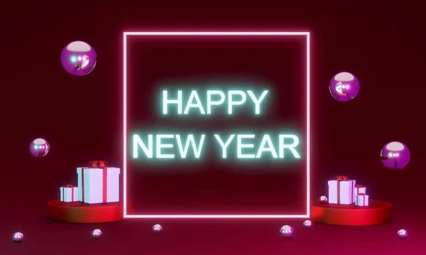 Rendering Concept Happy New Year Text Elements Composition Background Render — Stock Photo, Image