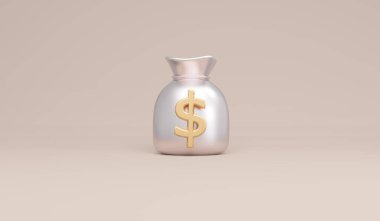 3D Rendering symbols us dollar money bag concept of money currencies. 3D Render. 3d illustration.