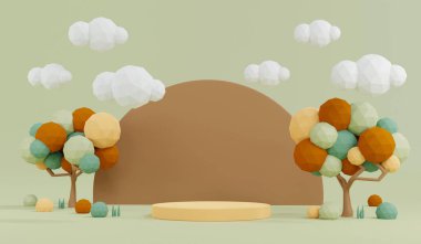 3D Rendering autumn color theme podium product display in pastel colors scene for commercial. 3d render illustration.
