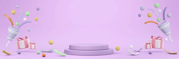 Rendering Party Popper Confetti Podium Pastel Theme Banner Background Render — стоковое фото