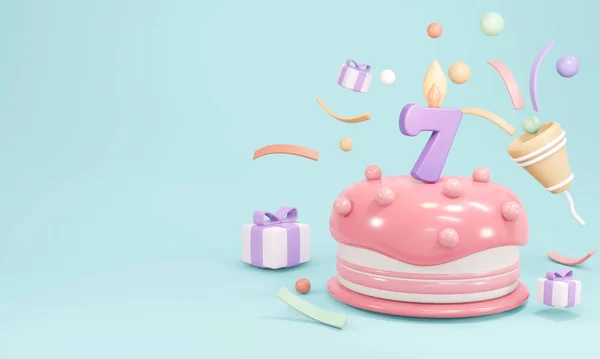 Rendering Pastel Birthday Cake Party Candle Number Copy Space Blue — Fotografia de Stock