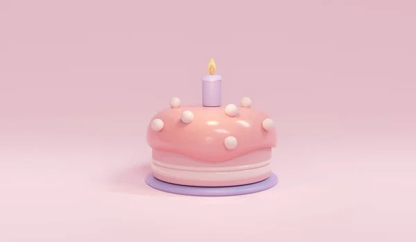 Rendering Birthday Cake Candle Pastel Theme Concept Birthday Party Banner — Zdjęcie stockowe