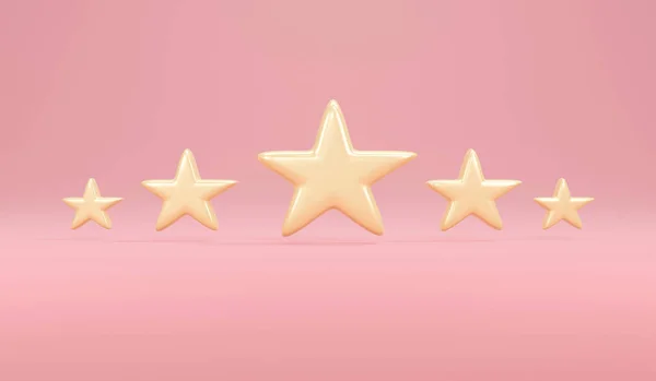 Rendering Concept Review Rating Five Stars Gold Pink Background Render — Foto Stock