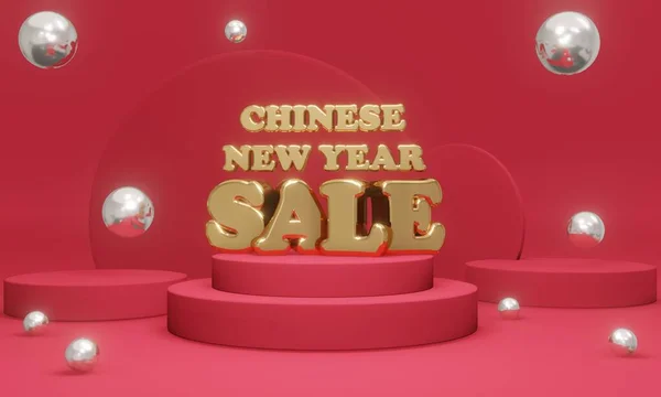 Rendering Podium Word Chinese New Year Sale Red Gold Theme — Stock Photo, Image