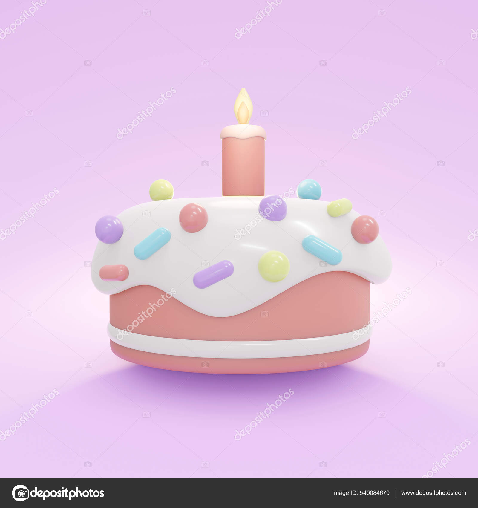 Rendu Gâteau D'anniversaire Avec Bougie Dans Thème Pastel Sur