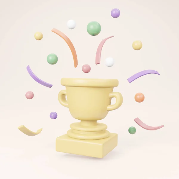 Rendering Gouden Trofee Confetti Exploderen Gouden Achtergrond Concept Van Winnaar — Stockfoto