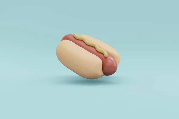 Rendering Hot Dog Blue Background Concept Food Snack Render Illusztráció — Stock Fotó