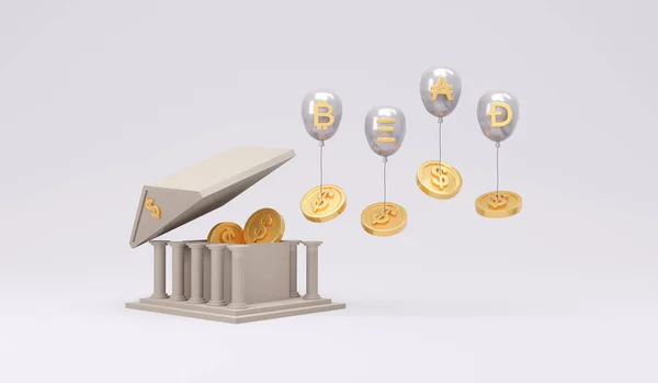 Rendering Bank Pictogram Dak Open Crypto Ballonnen Nemen Dollar Tot — Stockfoto