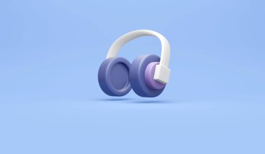 Kulaklığın arka plan müzik konsepti üzerine üç boyutlu yorumlaması. 3B canlandırma çizim çizim biçimi.