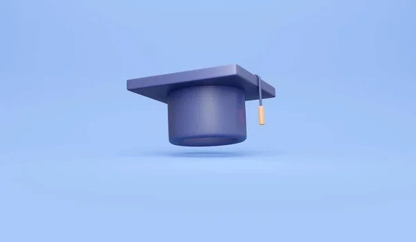 3D Rendering of graduation hat on background concept of academic achievement. 3D render illustration cartoon style.