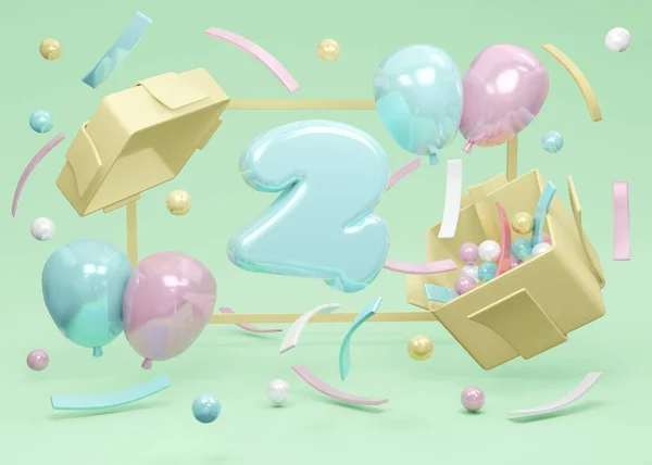 Rendering Concept Van Happy Birthday Party Nummer Verjaardag Explodeert Uit — Stockfoto