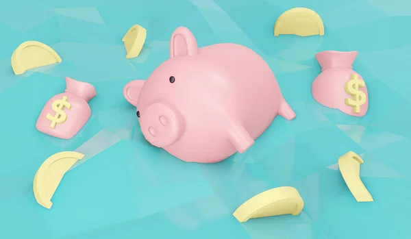 Rendering Des Finanzsymbols Schwimmend Auf Dem Wasser Sparschwein Symbol Auf — Stockfoto