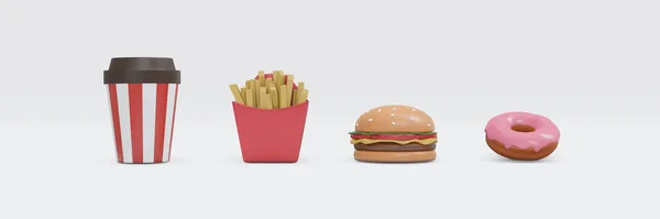 Renderelés Amerikai Hagyományos Elvitelre Élelmiszer Készlet Magában Foglalja Burger Szóda — Stock Fotó
