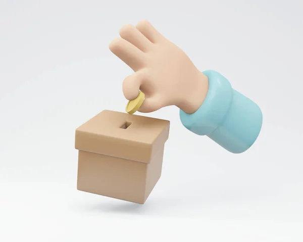 Rendering Der Geldmünze Von Hand Einer Box Isoliert Auf Weißem — Stockfoto