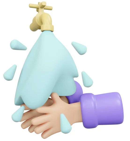 Renderowanie Mycia Rąk Wodą Izolowaną Białym Tle Koncepcji Higieny Zdrowia — Zdjęcie stockowe
