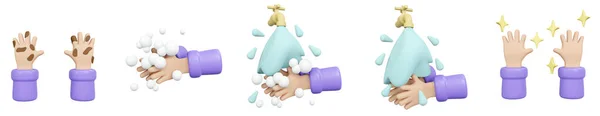 Rendering Instruktion Steg Tvätta Hand Med Vatten Och Tvål Isolerad — Stockfoto
