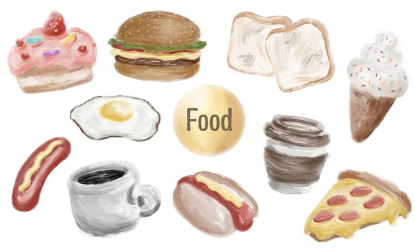 Set Van Amerikaanse Traditionele Voedsel Omvat Taart Hamburger Ijs Hotdog — Stockfoto