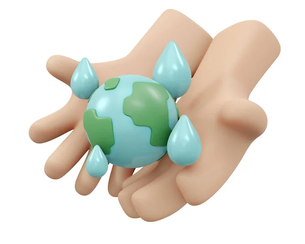 Representación Mano Sosteniendo Icono Tierra Con Gota Agua Aislada Concepto — Foto de Stock