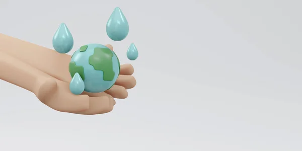 Földi Ikon Kézben Tartása Vízcseppel Fénymásoló Felülettel Víz Világnapjának Fehér — Stock Fotó