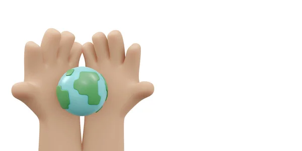 Rendering Hand Holding Earth Icon Concept Earth Day Background Banner — Fotografia de Stock