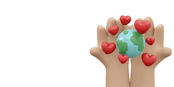 Rendering Hand Holding Earth Heart Icon Concept Earth Environment Day — Stock Photo, Image