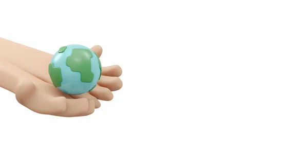 Rendering Hand Holding Earth Icon Concept Earth Day Background Banner — Fotografia de Stock