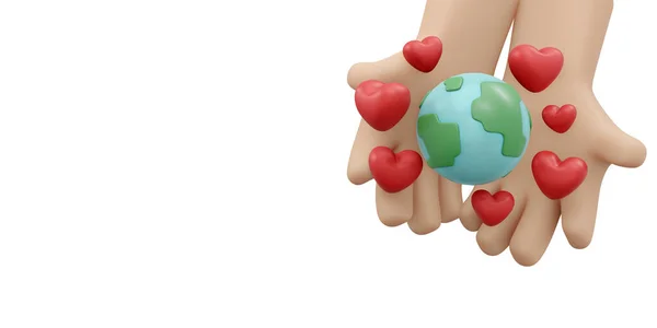 Rendering Hand Holding Earth Heart Icon Concept Earth Environment Day — Stock Photo, Image