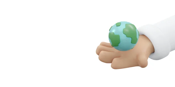 Rendering Hand Holding Earth Icon Concept Earth Day Background Banner — Fotografia de Stock