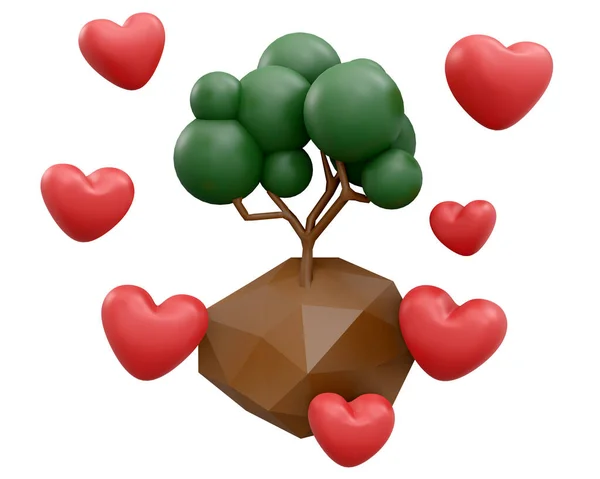 Rendering Hand Holding Tree Heart Icon Concept World Environment Day — Stock Photo, Image