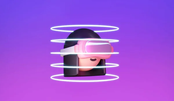 Rendering Girl Visual Reality Glasses Using Digital Platform Concept Metaverse — Fotografia de Stock