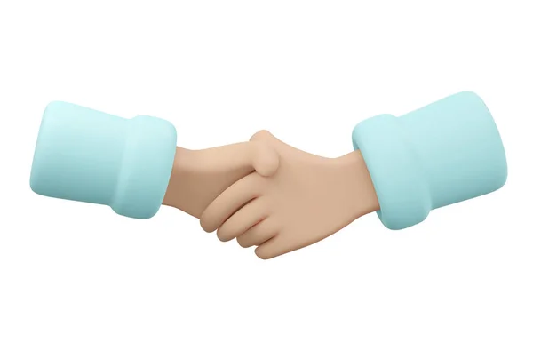 取引業務の白い背景概念に握手の3Dレンダリング 3Dレンダリングイラスト漫画スタイル — ストック写真