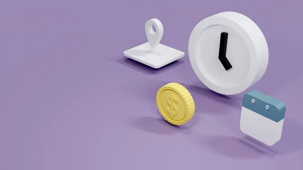 Rendering Konzept Des Zeit Und Geldmanagements Eine Uhr Eine Münze — Stockfoto