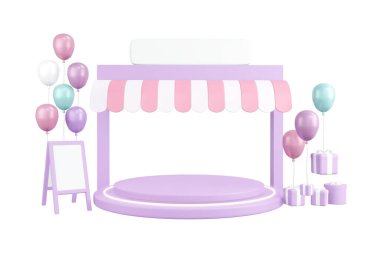 Ticari tasarım için beyaz üzerine izole edilmiş 3 boyutlu dükkan reklamı. 3d canlandırma çizim çizim biçimi.