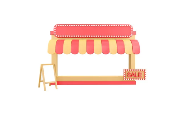 3d rendering of shop front store for advertising isolated on white for commercial design. 3d render illustration cartoon style.