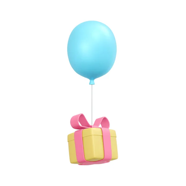Rendering Gift Box Balloon Isolated White Commercial Design Render Illustration — Stock Photo, Image