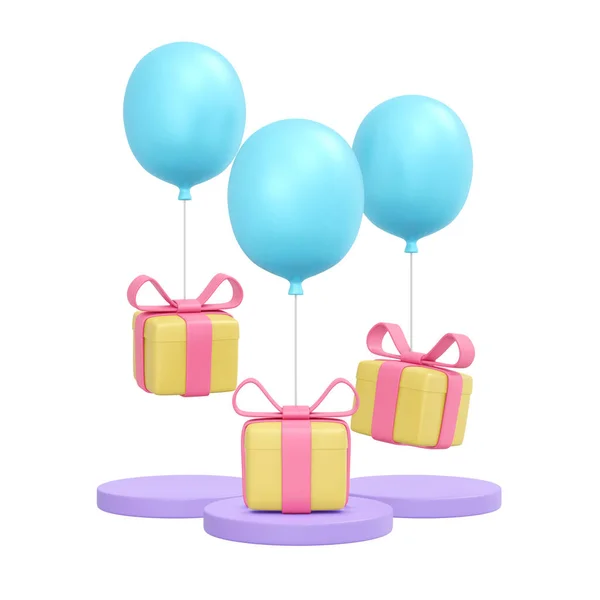 Rendering Gift Box Balloon Isolated White Commercial Design Render Illustration — Stock Photo, Image
