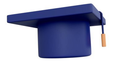 Mezuniyet şapkası simgesinin beyaz eğitim kavramına göre üç boyutlu yorumlanması. 3d canlandırma çizim çizim biçimi.