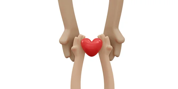 Rendering Hand Holding Red Heart Concept Organ Donation Family Insurance — 스톡 사진