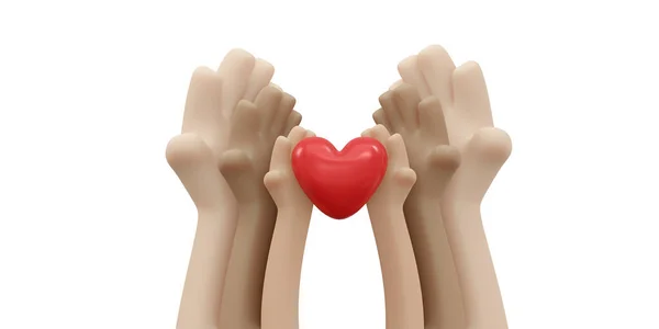 Рендеринг Руки Держа Красное Сердце Концепции Донорства Органов Семейного Страхования — стоковое фото