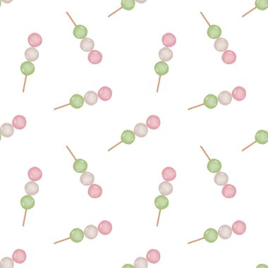 Sevimli dikişsiz el çizimi suluboya dango geleneksel Japon tatlı desenli arka plan