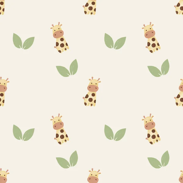 Cute seamless hand drawn watercolor giraffe and leaves pattern background