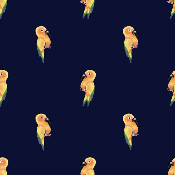 Niedliche Nahtlose Hand Gezeichnet Aquarell Vogel Papagei Muster Hintergrund — Stockfoto