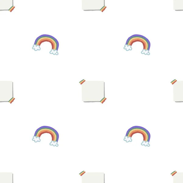 Cute seamless hand drawn  watercolor note and rainbow pattern background