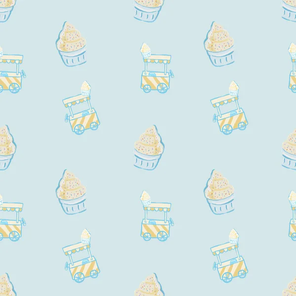 Cute seamless hand drawn  watercolor ice cream yogurt soft serve gelato pattern background