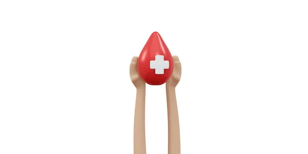 Rendering Hand Holding Blood Drop Red Cross Sign Background Banner — Fotografia de Stock