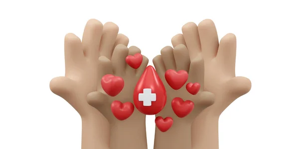 Рендеринг Руки Каплей Крови Фоне Красного Креста Баннера Открытки Плаката — стоковое фото